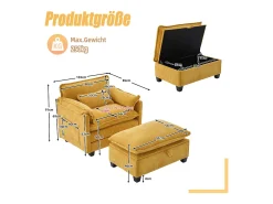 Sofá com bolsos laterais e apoio para os pés - Chenille - para sala de estar e quarto^