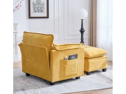 Sofá com bolsos laterais e apoio para os pés - Chenille - para sala de estar e quarto^