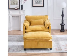 Sofá com bolsos laterais e apoio para os pés - Chenille - para sala de estar e quarto^