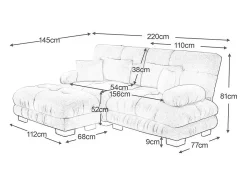 Best Sofá angular 2 lugares em tecido Chenille, com 4 almofadas, puff removível, combinação DIY, 220x145x81cm, Sofá