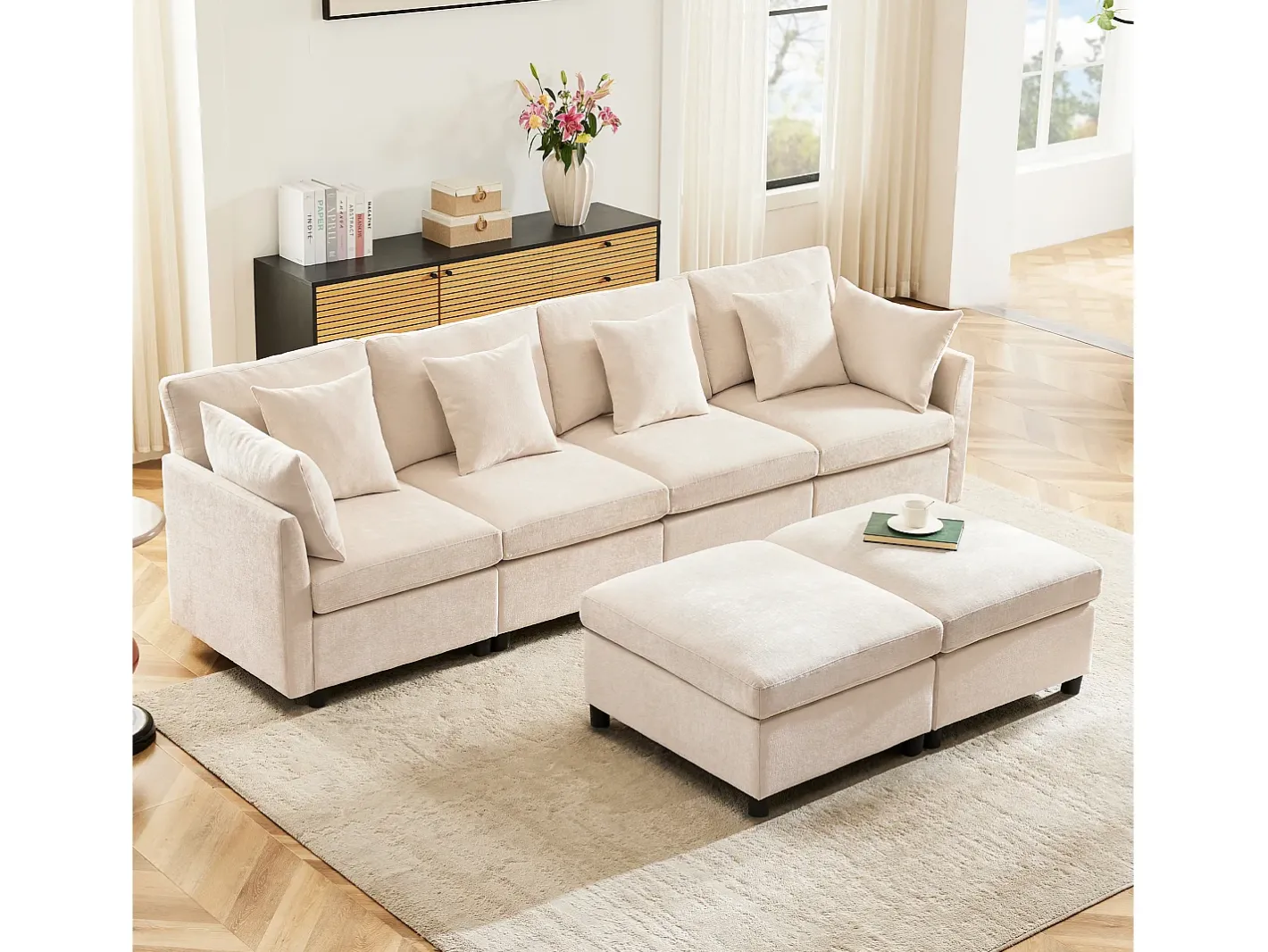 Sofá angular moderno em L - com apoio pés removível - 4 lugares -*ModernLuxe Best