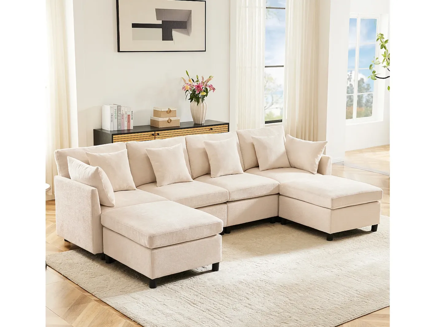 Sofá angular moderno em L - com apoio pés removível - 4 lugares -*ModernLuxe Best