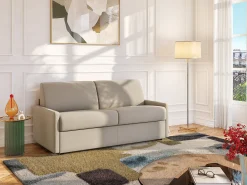 Vente-unique Sofá*Sofá cama 3 lugares colchão de 22 cm tecido cinzento CALIFE Bege