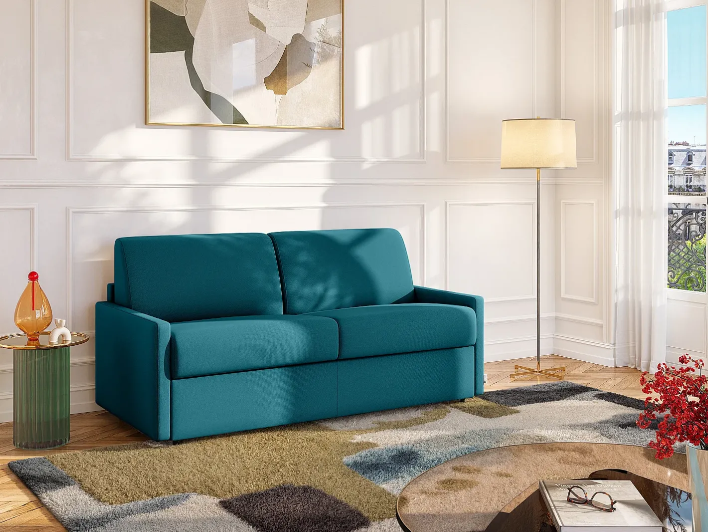 Sofá cama 2 lugares rapidamente convertível 22 cm tecido cinzento CALIFE^Vente-unique New