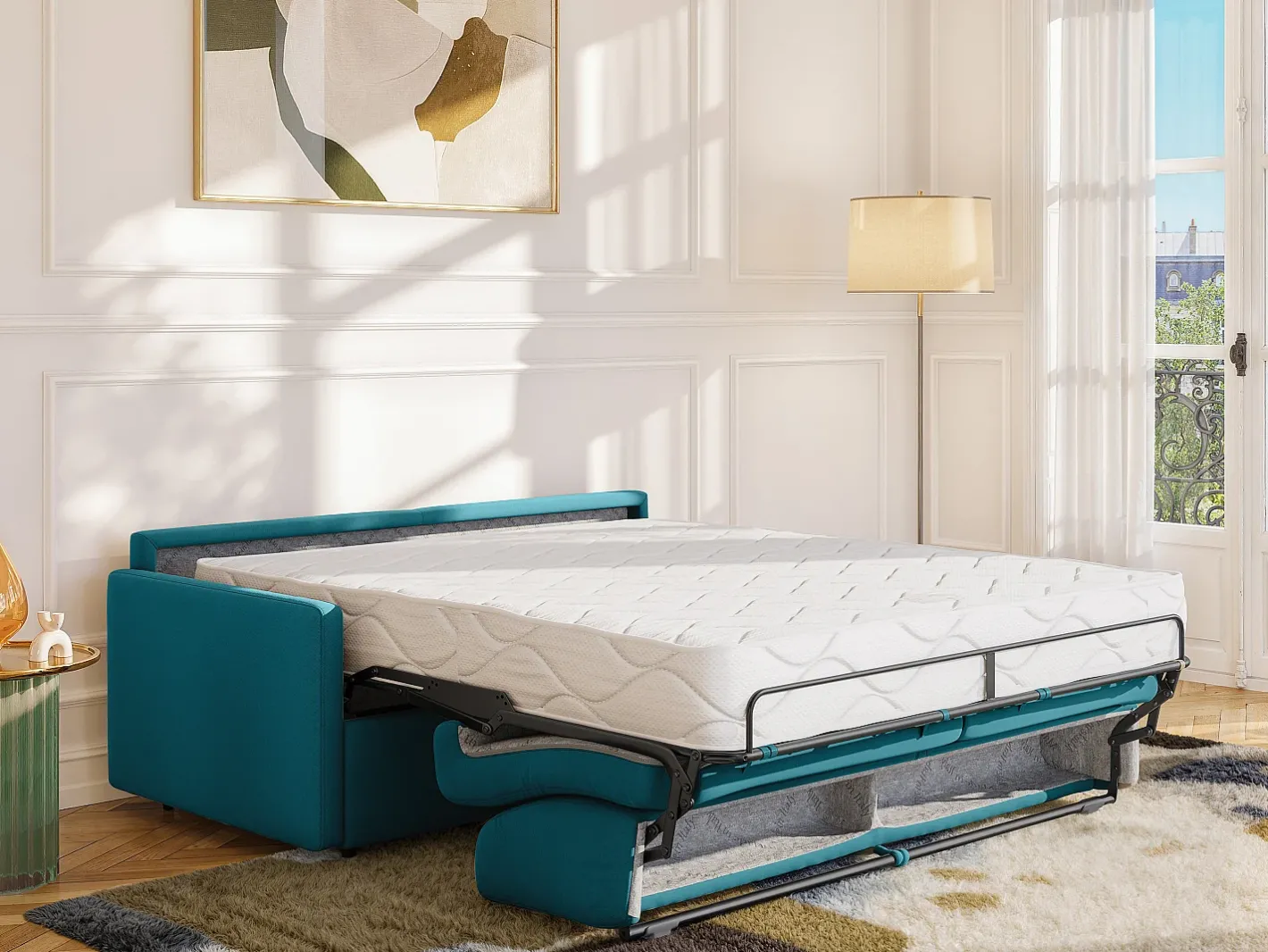 Sofá cama 2 lugares rapidamente convertível 22 cm tecido cinzento CALIFE^Vente-unique New