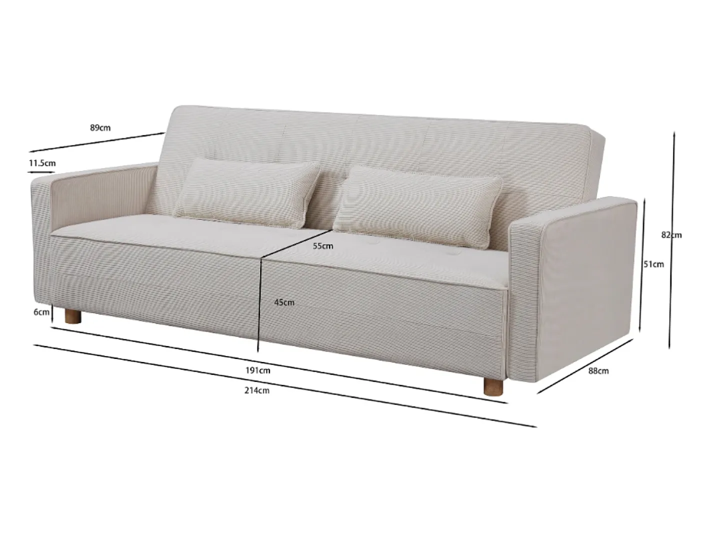Clearance Sofá Cama Conversível 3 Lugares Veludo Cotelê Copenhaga Escandinavo Confortável e Prático Sofá
