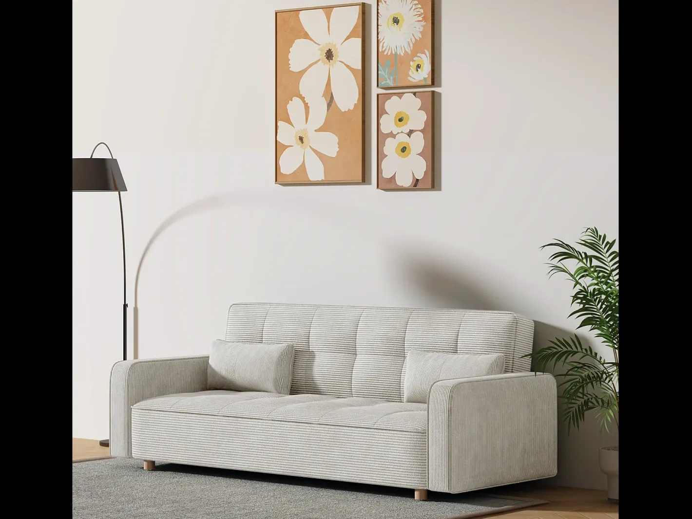 Clearance Sofá Cama Conversível 3 Lugares Veludo Cotelê Copenhaga Escandinavo Confortável e Prático Sofá