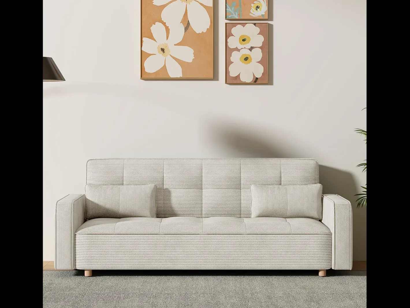 Clearance Sofá Cama Conversível 3 Lugares Veludo Cotelê Copenhaga Escandinavo Confortável e Prático Sofá