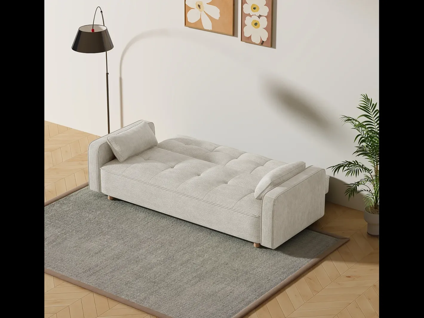 Clearance Sofá Cama Conversível 3 Lugares Veludo Cotelê Copenhaga Escandinavo Confortável e Prático Sofá