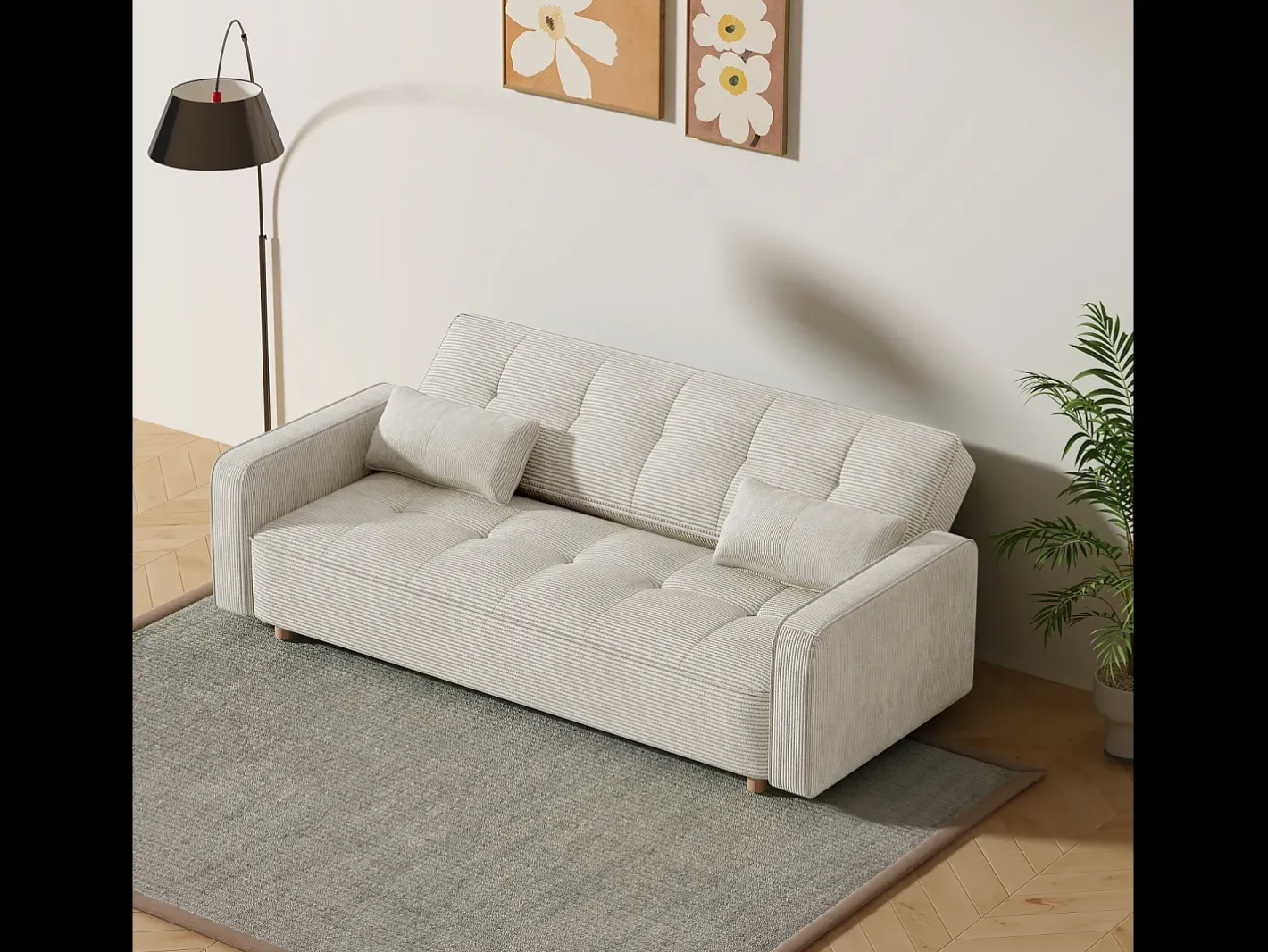 Clearance Sofá Cama Conversível 3 Lugares Veludo Cotelê Copenhaga Escandinavo Confortável e Prático Sofá