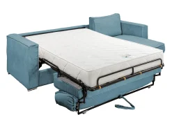 Sofá canto convert. abert. ráp. veludo canelado azul-turquesa cama 160cm esp. 22cm LORETO*Vente-unique Online