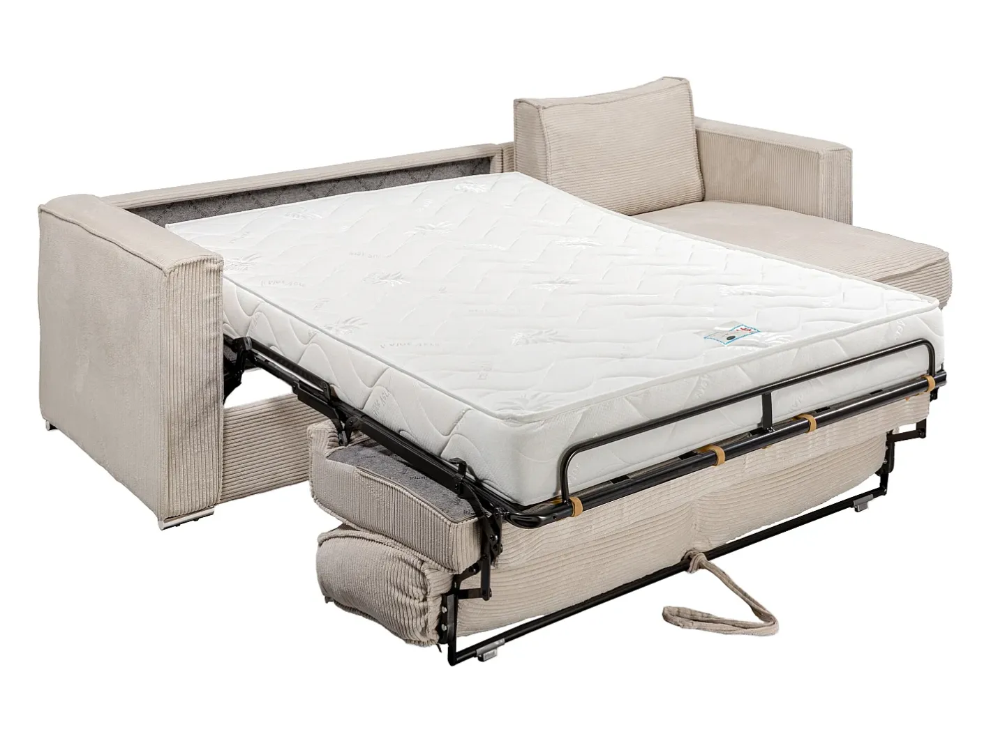 Vente-unique Sofá*Sofá canto convert. abert. ráp. veludo canelado cama 160cm esp. 18cm LORETO Bege