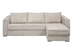 Vente-unique Sofá*Sofá canto convert. abert. ráp. veludo canelado cama 160cm esp. 18cm LORETO Bege