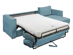 Sofá canto convert. abert. ráp. veludo canelado azul-turquesa cama 160cm esp. 14cm LORETO Sofá