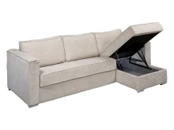 Vente-unique Sofá*Sofá canto convert. abert. ráp. veludo canelado cama 160cm esp. 22cm LORETO Bege