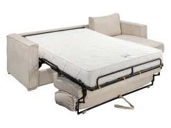 Vente-unique Sofá*Sofá canto convert. abert. ráp. veludo canelado cama 160cm esp. 22cm LORETO Bege
