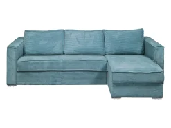 Vente-unique Sofá*Sofá canto convert. abert. rápida veludo canelado azul-turq. cama 140cm esp. 14 cm LORETO Azul turquesa
