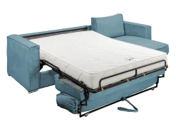Best Sofá canto convert. abert. ráp. veludo canel. azul-turquesa cama ripas largas 140cm LORETO Sofá