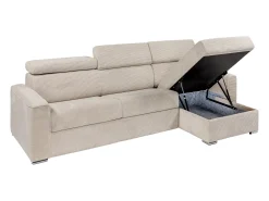 Vente-unique Sofá*Sofá canto convertível abert. rápida veludo canelado , cama ripas largas 140cm VIZIR Bege