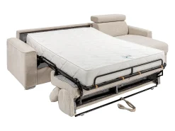 Vente-unique Sofá*Sofá canto convertível abert. rápida veludo canelado , cama ripas largas 140cm VIZIR Bege