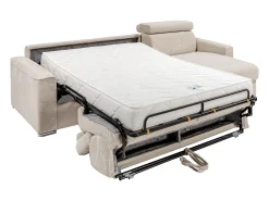 Vente-unique Sofá*Sofá canto convertível abert. rápida veludo canelado , cama ripas largas 160cm VIZIR Bege