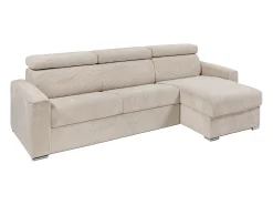 Vente-unique Sofá*Sofá canto convertível abert. rápida veludo canelado , cama ripas largas 160cm VIZIR Bege