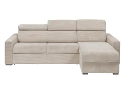 Vente-unique Sofá*Sofá canto convertível abert. rápida veludo canelado , cama ripas largas 160cm VIZIR Bege