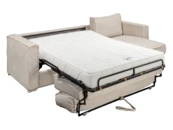 Vente-unique Sofá*Sofá canto convertível abertura rápida veludo canelado cama ripas largas 140cm LORETO Bege