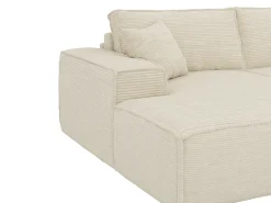 Vente-unique Sofá*Sofá canto esquerdo convert. abert. ráp. veludo canelado 130 cm colchão 13 cm memória Bege