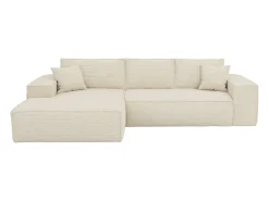 Vente-unique Sofá*Sofá canto esquerdo convert. abert. ráp. veludo canelado 130 cm colchão 13 cm memória Bege