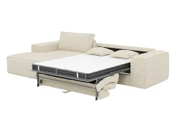 Vente-unique Sofá*Sofá canto esquerdo convert. abert. ráp. veludo canelado 130 cm colchão 13 cm memória Bege