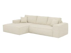 Vente-unique Sofá*Sofá canto esquerdo convert. abert. ráp. veludo canelado 130 cm colchão 13 cm memória Bege