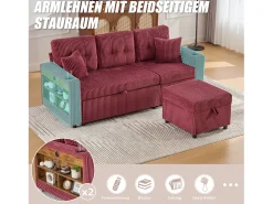 Best Sofá conversível de 3 lugares - com espaço de armazenamento e cama retrátil + USB + LEDs + porta-copos - veludo - Sofá