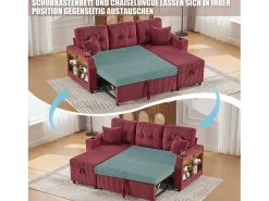 Best Sofá conversível de 3 lugares - com espaço de armazenamento e cama retrátil + USB + LEDs + porta-copos - veludo - Sofá