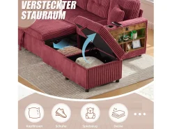 Best Sofá conversível de 3 lugares - com espaço de armazenamento e cama retrátil + USB + LEDs + porta-copos - veludo - Sofá