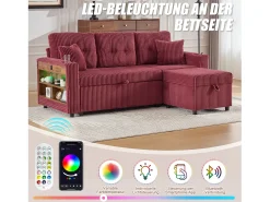 Best Sofá conversível de 3 lugares - com espaço de armazenamento e cama retrátil + USB + LEDs + porta-copos - veludo - Sofá