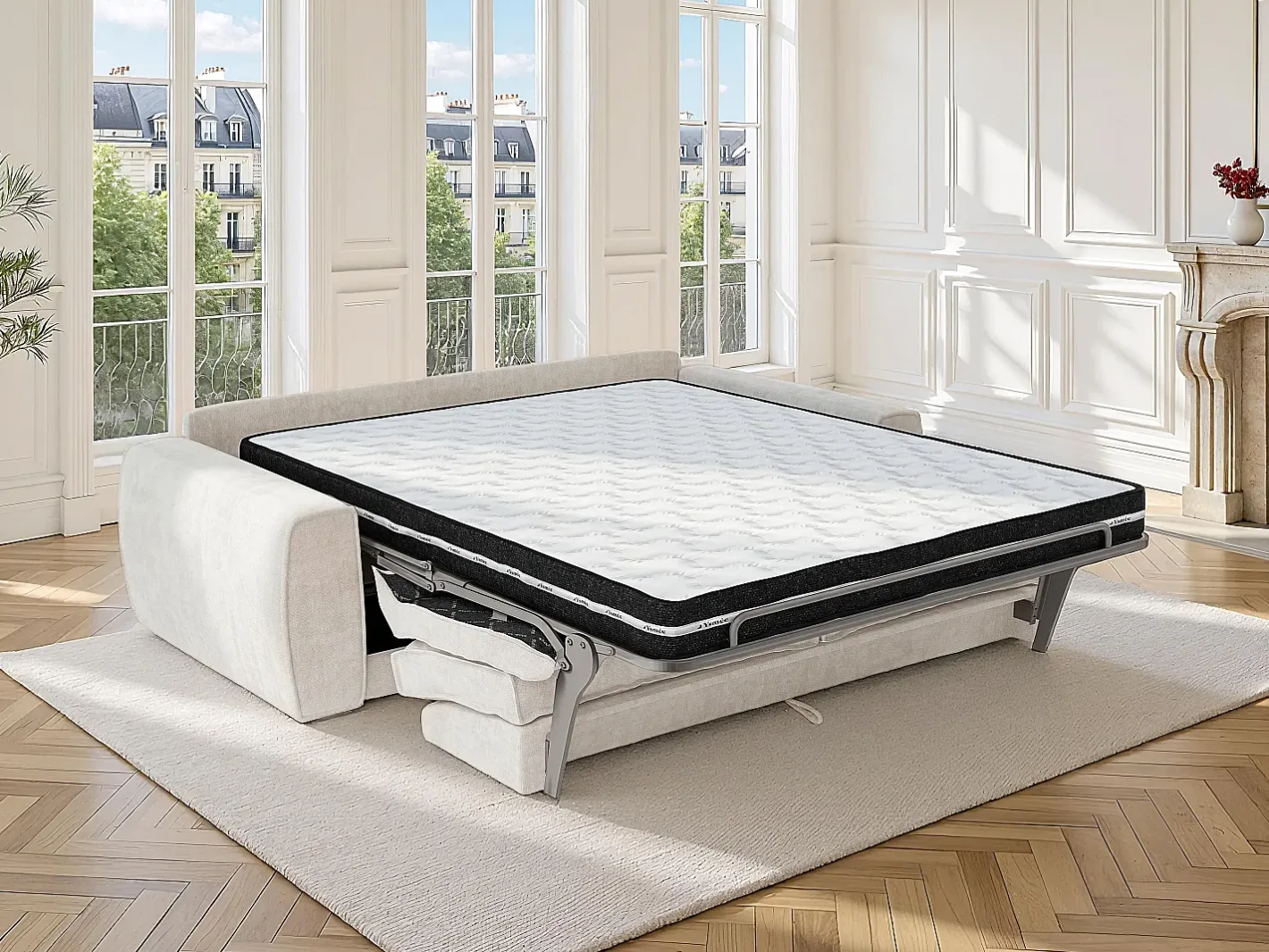 Sofá conversível de 4 lugares express em tecido chenille 160 cm colchão 16 cm VOMERA*Maison Céphy