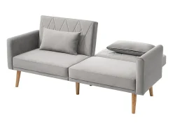 Best Sofá conversível em veludo cinza - com 2 almofadas - braços e encosto ajustáveis - pés em madeira maciça - 180x75x82cm Sofá