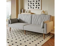 Best Sofá conversível em veludo cinza - com 2 almofadas - braços e encosto ajustáveis - pés em madeira maciça - 180x75x82cm Sofá