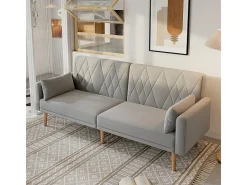 Best Sofá conversível em veludo cinza - com 2 almofadas - braços e encosto ajustáveis - pés em madeira maciça - 180x75x82cm Sofá