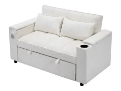 Sofá conversível para 2 pessoas 140.5x74x82 cm - Encosto ajustável - Porta USB - Porta-copos - Mesa de apoio -^ModernLuxe Hot