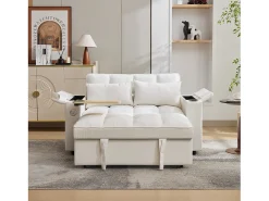 Sofá conversível para 2 pessoas 140.5x74x82 cm - Encosto ajustável - Porta USB - Porta-copos - Mesa de apoio -^ModernLuxe Hot
