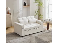 Sofá conversível para 2 pessoas 140.5x74x82 cm - Encosto ajustável - Porta USB - Porta-copos - Mesa de apoio -^ModernLuxe Hot