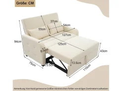 Sofá conversível 127x75x94 cm - Encosto ajustável - Com 2 almofadas -*ModernLuxe