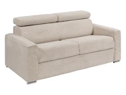 Vente-unique Sofá*Sofá convert. abert. ráp. veludo canel. , cama ripas largas 140cm, colchão 14cm VIZIR Bege