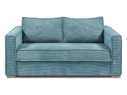 Vente-unique Sofá*Sofá convertível 160 cm veludo canelado assento memória de forma ripas largas 22 cm LORETO Azul turquesa