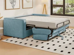 Vente-unique Sofá*Sofá convertível 160 cm veludo canelado assento memória de forma ripas largas 22 cm LORETO Azul turquesa