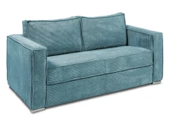 Vente-unique Sofá*Sofá convertível 160 cm veludo canelado assento memória de forma ripas largas 22 cm LORETO Azul turquesa