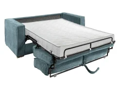 Vente-unique Sofá*Sofá convertível 160 cm veludo canelado turquesa assento memória de forma ripas largas 14 cm LORETO Azul turquesa