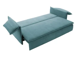 Vente-unique Sofá*Sofá convertível 3 lugares veludo canelado azul TEODORA Azul turquesa